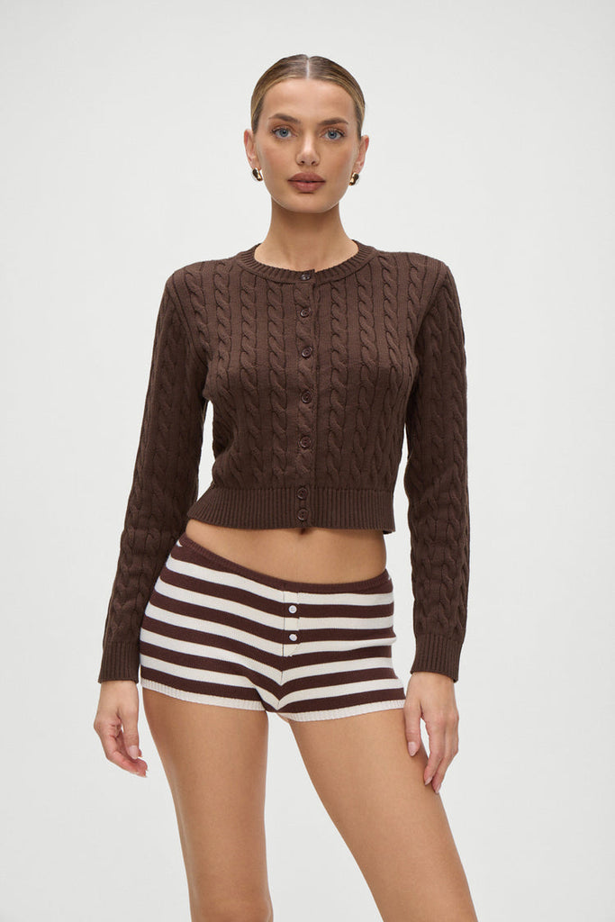 Dudley Cable Knit Cardigan Brown Sugar