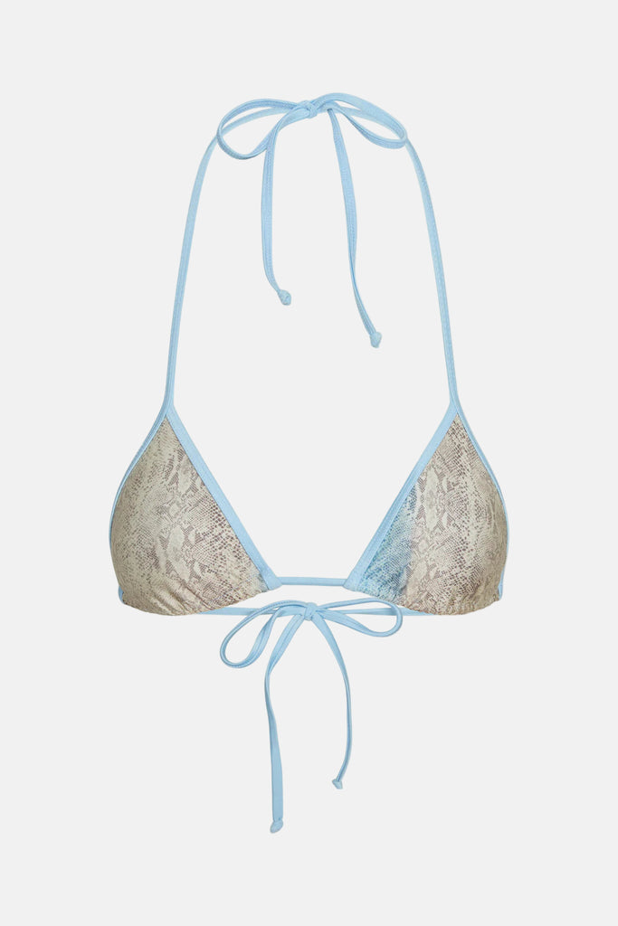 Frankie's Bikinis Nick Satin Top in Blue Python